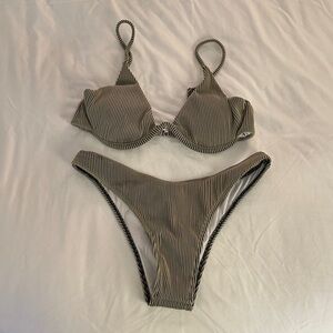 Striped Underwire Bikini Set in Olive Green